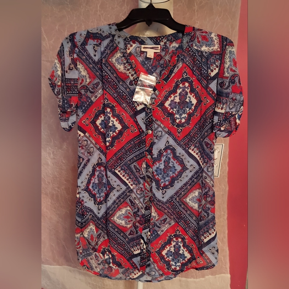NEW To Tie Or Not To Tie Button Down Shirt Top from Christopher Banks size small